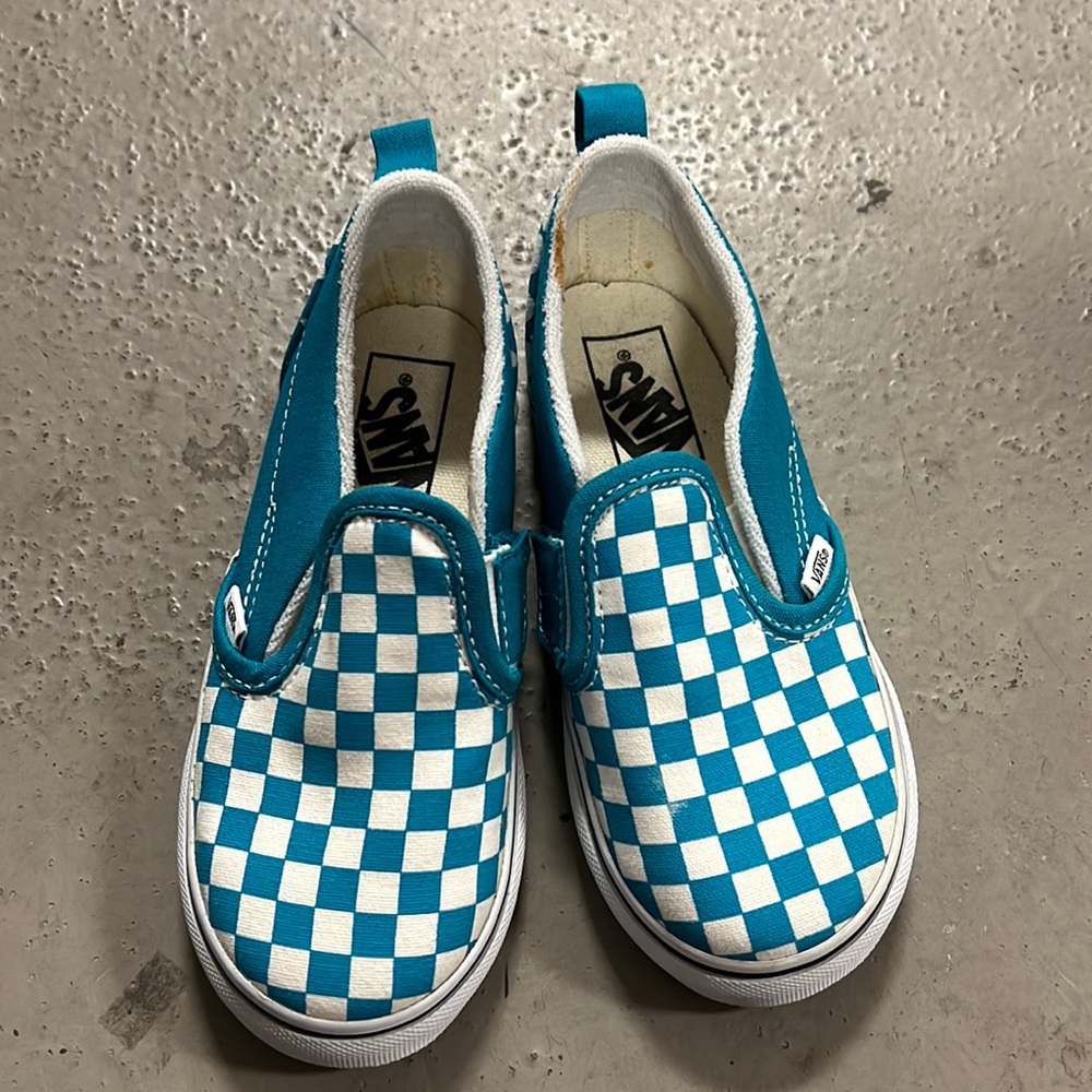 Vans • Teal Checkered Slip-ons